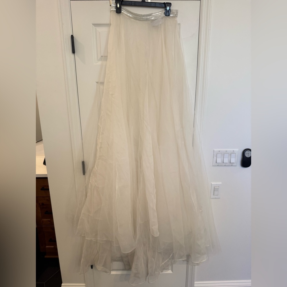 Theia Bridal Tulle Over Skirt Ivory Silk Beaded Waistband Belt Womens Size 10